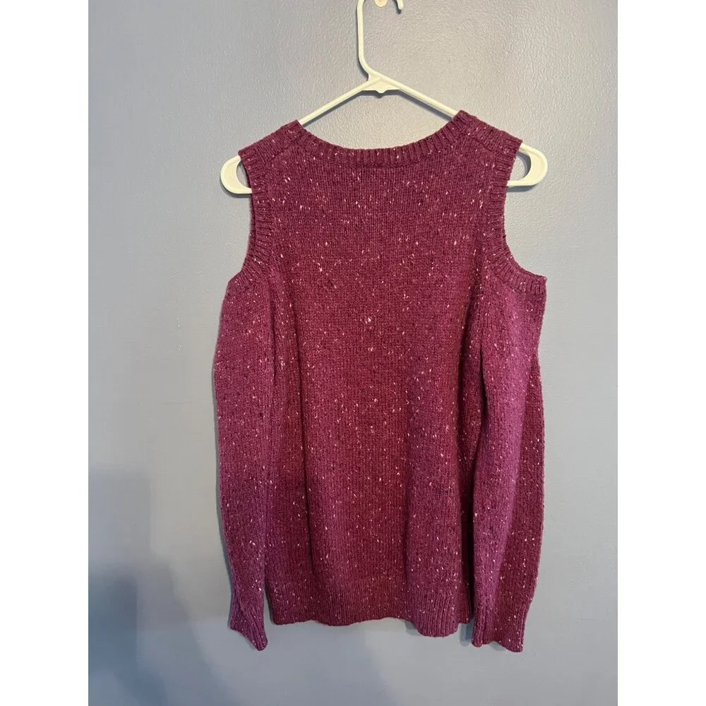 Ann Taylor Factory Burgundy/Purple Knitted‎ Cold Shoulder Sweater Size Large